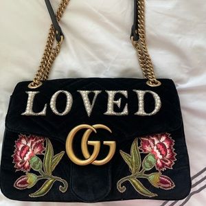 Gucci Black Velvet Marmont Shoulder Bag